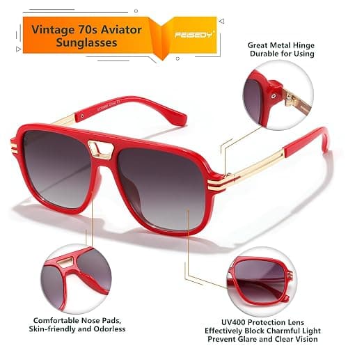 FEISEDY Retro Aviator Sunglasses for Women Men Vintage Trendy Oversized Square Shades UV400 B0106 thumbnail 4