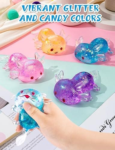 4PCS Glitter Axolotl Stress Relief Ball Axolotl Sensory Fidget Toys Cute Axolotls Toys for Adults Kids Soothing Classroom Office Birthday Party Gift (4 Colors) thumbnail 4