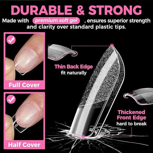 UNA GELLA 312Pcs Extra Short Squoval Nail Tips, Square Pre-Etched Half Matte Soft Gel Nail Tips Square Full Cover, No File Needed Clear Squoval Acrylic False Nails for DIY Nail Art Extension 12 Sizes thumbnail 4