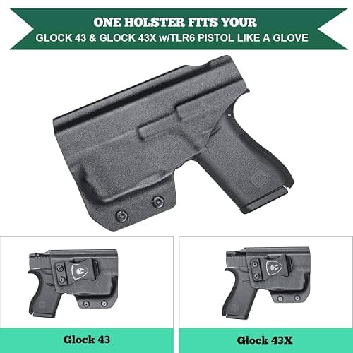 WARRIORLAND Compatible with Glock 43 w/TLR-6 Holster, IWB Kydex Holster Fit G43 / G43X w/TLR6 Laser Light - Not Fit MOS, Inside Waistband Holster, Adj. Cant & Retention, Right/Left Hand Option - A Black(Right Hand Draw (IWB) thumbnail 5
