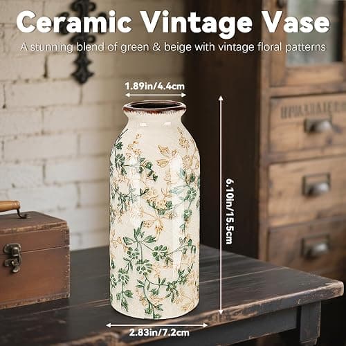 Ninehaoou 1 Pc Vintage Ceramic Flower Vase, Rustic Boho Farmhouse Decor for Home, Table, Shelf, Office, Small Decorative Centerpiece, Cute Aesthetic Gift (6.1 Inches) thumbnail 3