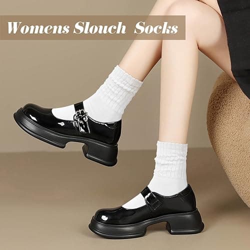 Chalier 6 Pairs Slouch Socks for Women, Soft Cotton Retro Scrunch Socks Mid Calf Rib Tube Sock Women thumbnail 6