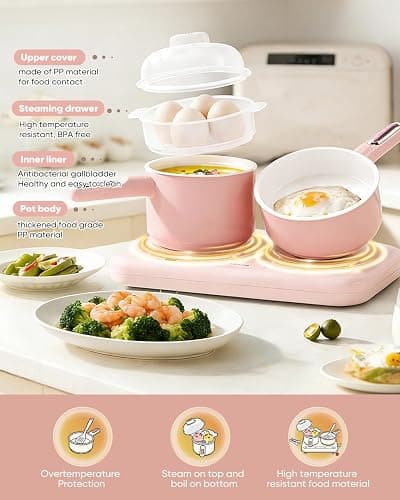Kids Cooking Sets Real Electric Dual Stove - Montessori Real Cooking Set with Mini Kitchen Tools, Safe Utensils, Apron & Cookware - Great for Pretend Play Montessori Learning (Pink) thumbnail 3