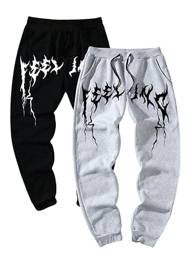 Floerns Men's 2 Pcs Graphic Print Drawstring Waist Active Jogger Sweatpants - Image 1