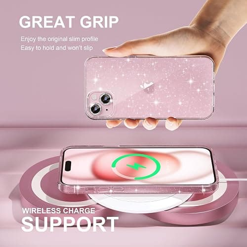 Choiche for iPhone 15 Plus Case Clear Women Girly (Glitter Clear) | Cute Glitter Bling Sparkly Phone Case, [2 x Diamond Camera Lens Protectors] [2 x Tempered Glass Screen Protectors] 6.7-inch thumbnail 7