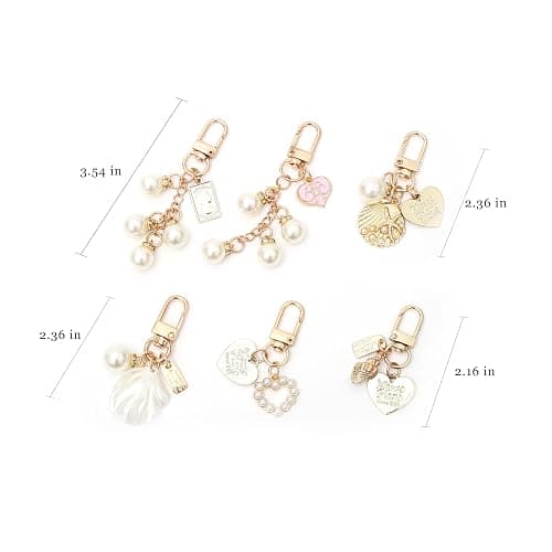 chihimoer 6Pcs Gold Ocean Shell Conch Heart Keychains Accessories for Women,Cute Car Keychain Charm with Pearl Tassel for Wallet and Purse and Bag thumbnail 3