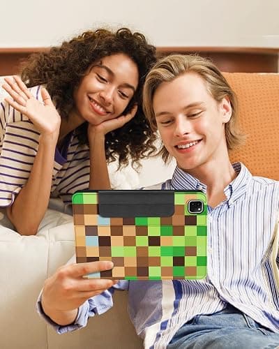 Miss Adola for iPad Air 13 Inch M3 2025 & M2 2024 Case for iPad Pro 12.9 inch 2022/2021/2020/2018 Case - Folio Protector Cover with Pencil Holder Cute Cool Cartoon for Boys Girls, Green Check thumbnail 3