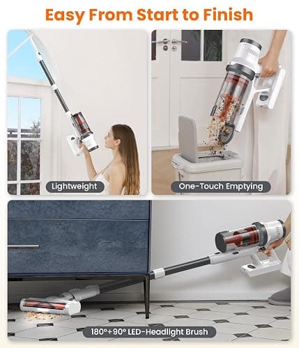 Cordless Vacuum Cleaner, 30Kpa Vacuum Cleaners for Home, Max 50 Mins Runtime, Anti-Tangled Stick Vacuum, Lightweight Vacuum for Carpet, Hard Floor thumbnail 6