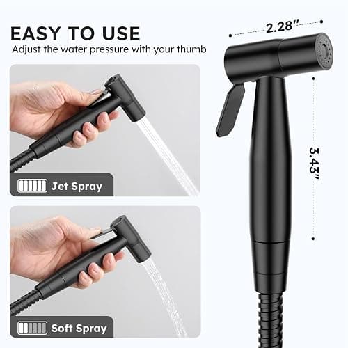 Arofa Handheld Bidet Sprayer, Bidet Attachment for Toilet, Matte Black | Adjustabel Water Pressure, Leak-Free Hose, Fits Two-Piece Toilets, Feminine/Baby/Pet Wash, Cloth Diaper Rinse, Easy Install thumbnail 2