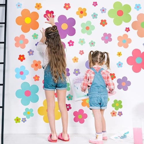 COMNICO 63pcs Cute Flowers Wall Sticker PVC Colorful Y2k Floral Wall Decor Vinyl Peel and Stick Flowers Stickers for Teen Girls Boy Kids Nursery Bedroom Kindergarten(9 Sheets, Bright Colors) thumbnail 4