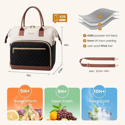LOVEVOOK Lunch Bag Women, Insulated Adult Lunch Box for Women Work, Wide Opening Leakproof Cooler Tote Bag for Office Campus Picnic Beach with Shoulder Strap, Loncheras Para Mujer with Cup Holder thumbnail 3