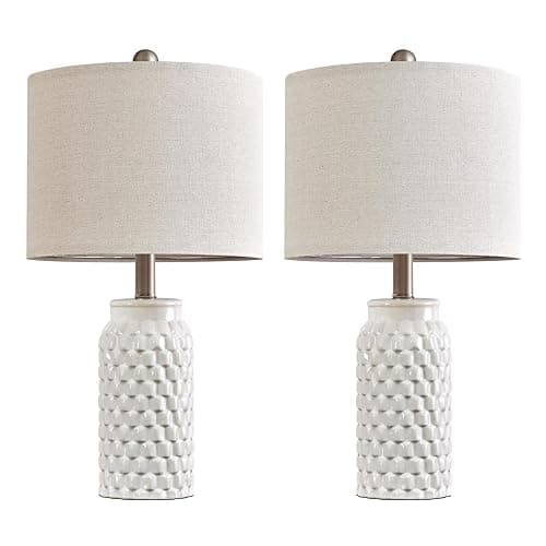 USumkky 20.5" White Modern Ceramic Bedside Lamp Set of 2 for Bedroom Decor Farmhouse Table Lamp for Living Room Office Dorm thumbnail 9