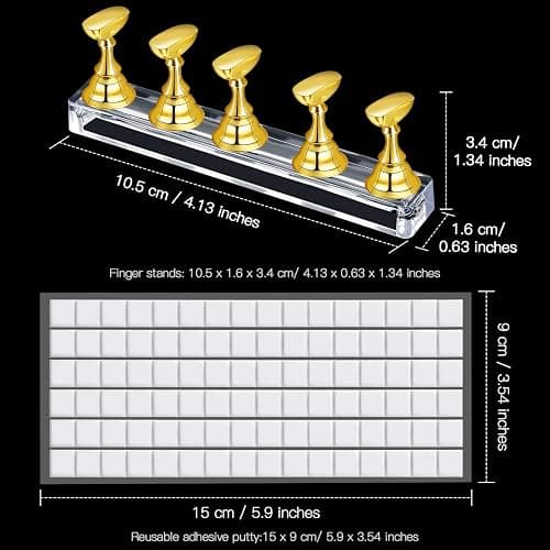 2 Set Acrylic Nail Art Practice Stands - Magnetic Nail Tip Holders & Display Stands (Gold) with 96 Pieces White Reusable Adhesive Putty thumbnail 2