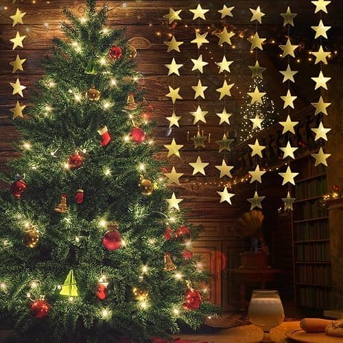 Star Garland, Glitter Gold Star Garland Banner, 66Feet Double Side Star Hanging Bunting Banner Backdrop Little Star Paper Hanging Decor for Valentines Day Graduation Birthday Wedding Party Decorations thumbnail 7