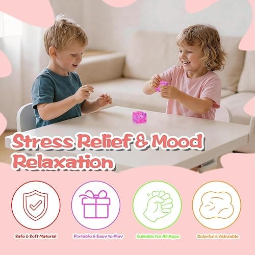 Snowflake Squeeze Toy Ice Cube, 5cm/1.97in Soft Squishy Cube for Kids Ages 3+ & Adults, Sensory Fidget Toy with Floating Snowflake Sequins, Desk Toy, Travel Toy & Party Favor(Pink) thumbnail 5