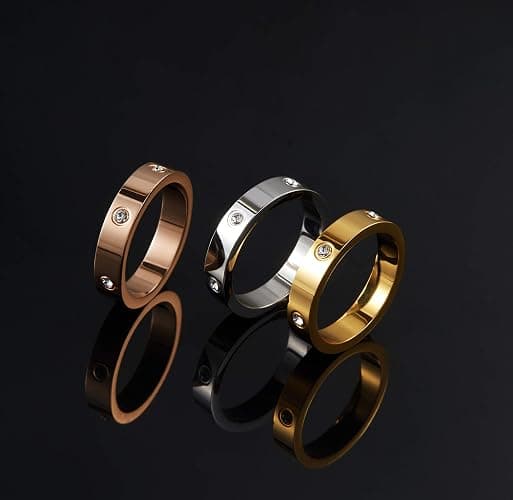 PDWZNBA Love Friendship Ring 18K Gold-Plated Stainless Steel Promise Ring Wedding Band Jewelry Birthday Gifts for Women thumbnail 3