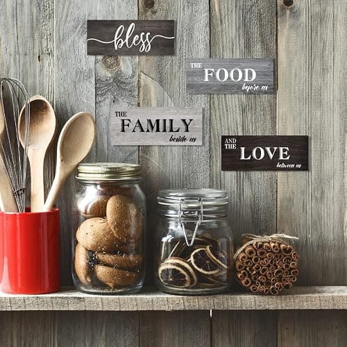 Creoate 4 Pieces Bless Food Family Love Signs for Kitchen Wall Decor Plaque, Home Farmhouse Rustic Decor, Wood Wall Hanging Decorations for Dining Room Kitchen, Christmas Gift for Home, Small (4 x 10 Inches) thumbnail 6