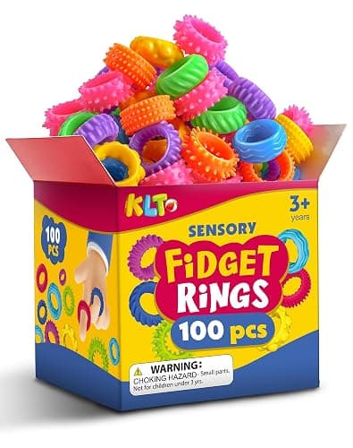 KLT Fidget Toys Bulk for Kids: 100pcs Textured Fidget Ring - Classroom Treasure Box Prize Quiet - Sensory Toys for Autism Stress Relief - Easter Basket Stuffers Bulk Kids Party Favors - Image 1
