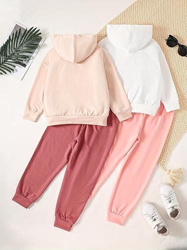 Fdqin Girl's Tracksuit Sets 4 Piece Outfits Cute Hoodie Matching Jogger Sweatpants Clothes Set for 3-14 Years thumbnail 2
