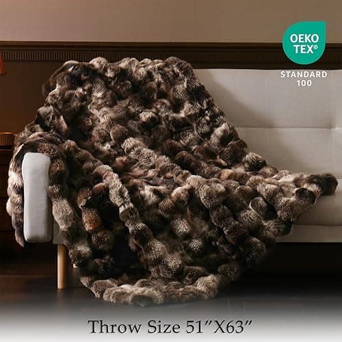 BENVWE Fluffy Faux Fur Throw Blanket for Couch, Soft Plush Thick Cozy Fuzzy Luxury Minky Bubble Blanket for Home Living Room Decor Gift for Women, Tie-dye Coffee, 50" x 60", 1100GSM thumbnail 3