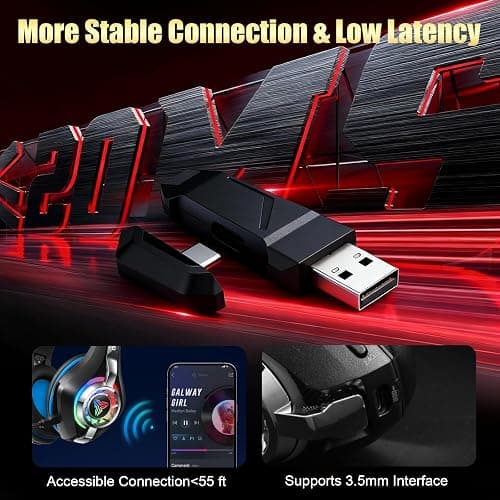 2.4GHz Wireless Gaming Headsets for PS5/PS4/Switch, 2026 RGB Noise Cancelling Over-Ear Headphones with 7.1 Surround Sound, 40mm Drivers, 276g Ultraligero, Memory Foam, 45H Xbox Gaming Headphones thumbnail 5