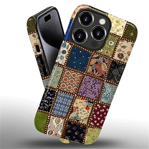 MQJCYB Case for iPhone 16 Pro Max, Hybrid Heavy Duty 2 in 1 Full Body Rugged Shockproof Protection Glossy Case for iPhone 16 Pro Max - Checked Fabric Pattern Collage thumbnail 2
