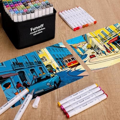 Funoff Alcohol Markers, 100 Colors Fine & Chisel Dual Tip Art Markers, Permanent Sketch Marker for Adult Coloring, Drawing, Sketching, Illustration thumbnail 2