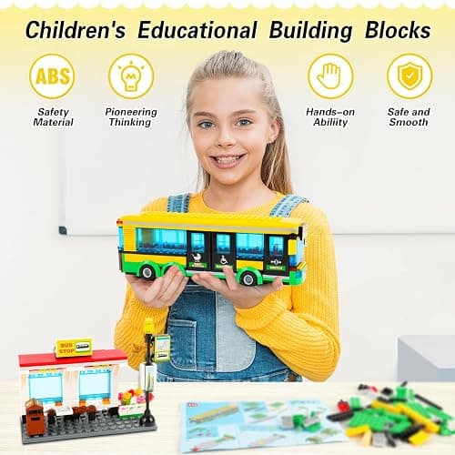 City Town Bus Station Building Block Set - 386 Pieces, Educational Learning Creative STEM Bus Toy, Ideal Gift for Kids, Boys, and Girls Ages 6 and Up thumbnail 4
