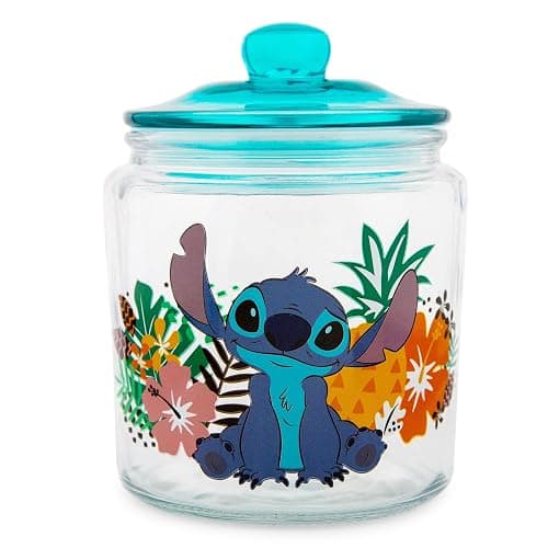 Silver Buffalo Disney Lilo & Stitch Tropical Glass Cookie Snack Candy Jar With Lid (Small) - Image 1