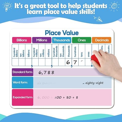 Dry Erase Place Value Whiteboard,9" x 12" Double Sided Dry Erase Boards for Kids for Teaching Place Values from Billions to Decimal Numbers,Math Manipulatives White Board for Students thumbnail 5