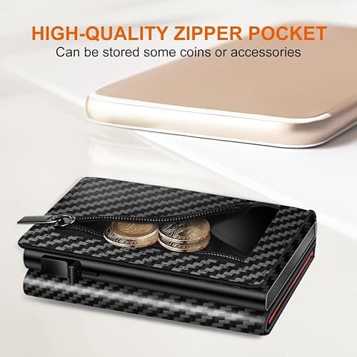 Mens Wallet Credit Card Holder, Minimalist Wallets for Men, Aluminum Pop up Wallet, RFID Blocking, Premium Leather, Smart, Slim , Coin Pocket | 9-14 Card Capacity | ID Window | Cash Slot thumbnail 4