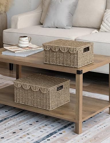 StorageWorks Scalloped Edge Wicker Basket for Bathroom, Seagrass Storage Baskets for Bathroom, Living Room, Bedroom, 15" L x 11 ¼" W x 7" H thumbnail 4