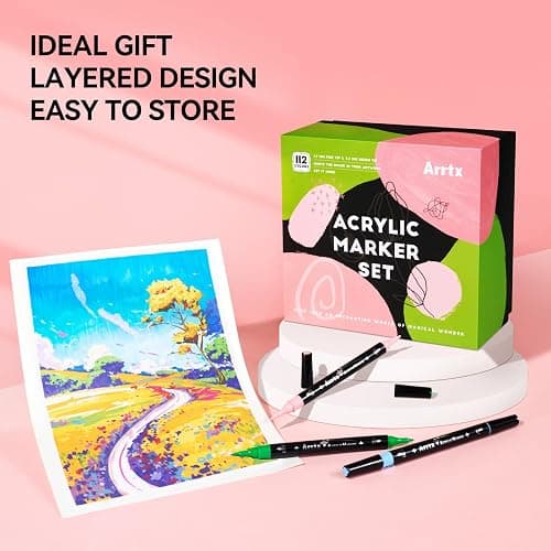 Arrtx Paint Markers Paint Pens, 112 Colors Acrylic Paint Pens Dual-Tip for Rock Painting, Ceramic, Wood, Plastic, Scrapbooking, Brush Lettering, Card Making, DIY Crafts (Fine Tip and Brush Tip) thumbnail 5