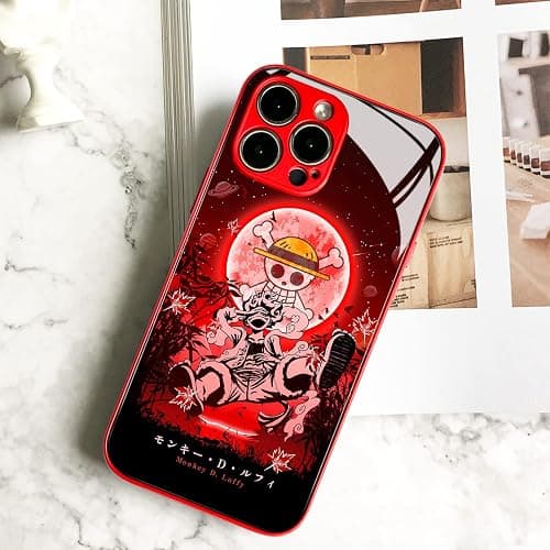 HEMINJYJEF Japanese Anime Anti-Drop Color Soft Silicone Protective Shell Manga Pattern Tempered Glass Covers Multicolor Phone Cases (Metal Red, Luffy Gear 5 Nika,for iPhone 11) thumbnail 3