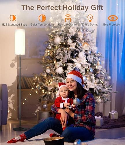 luckystyle Dimmable Floor Standing Tall Lamp, 12W Led Bulb with Lampshade, Foot Switch, Remote Custom Color Temperature Pole for Bedroom, Office, Kids & Living Room, Black thumbnail 8