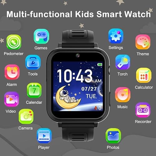 Phyulls Smart Watch for Kids, Smart Watch Toys with 39 Games Camera Video Recorder Music Alarm Calculator Calendar Flashlight Stopwatch Pedometer Gift Toys for 3-12 Years Old Boys and Girls (Black) thumbnail 3