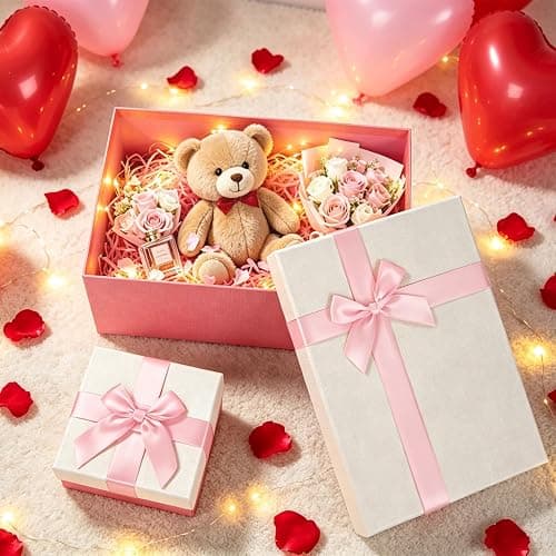 Pink Christmas Gift Box Set with Bow & Lid - 6 Sizes Birthday/Anniversary | Sturdy paperboard boxes, elegant bow & lid, 6 sizes (4.7-11.8"), classic colors. Bulk set for men, women, kids. thumbnail 2