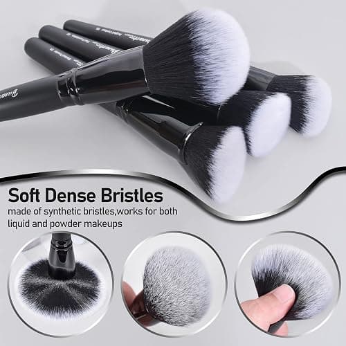 Bueart Design 19Pcs Ultra Soft Black Labeled Dense Hair Makeup Brushes Set | Contains Large Powder Flat Foundation Ultimate Blending Make up Brush Blush Concealers with Travel Case thumbnail 6