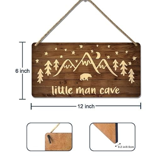 Little Man Cave Sign Woodland Nursery Wall Decor for Baby Boys Rustic Bear Forest Animal Wood Signs, Nursery Room Decor for Boys Bedroom Farmhouse Sign Wooden Wall Art 12x6 Inch thumbnail 3