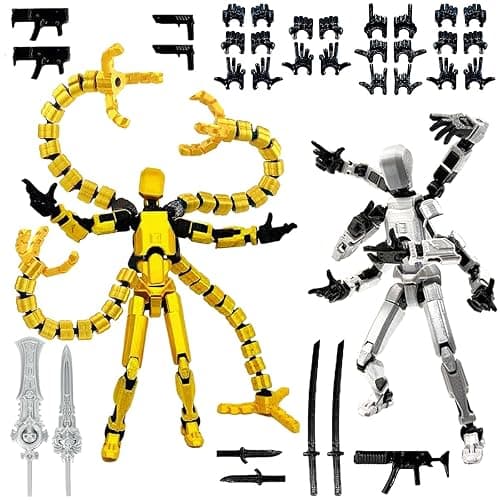 T13 3D Action Figure Set (Assembly Completed) 2 Pcs, 3D Printed Multi-Jointed, Titan 13 Action Figures, Multi-Articular Lucky Mobile Robot Nova,Desktop Decorations for Game Lovers Toys (Gold Sliver) - Image 1