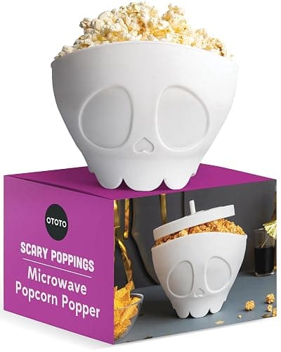 OTOTO New Scary Poppings Microwave Popcorn Popper - Gothic Popcorn Microwave Popper, Silicone Microwave Popcorn, Collapsible Bowl Popcorn Bowls, Halloween Goth Accessories Goth Gifts (White) - Image 1