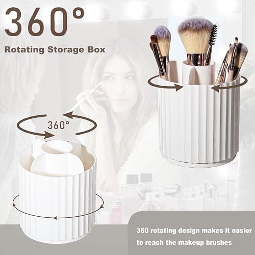 Anyoifax Makeup Brush Holder Organizer 360°Rotating Make Up Brushes Container for Vanity, Spinning Cosmetics Storage Cup, Stripe White thumbnail 4