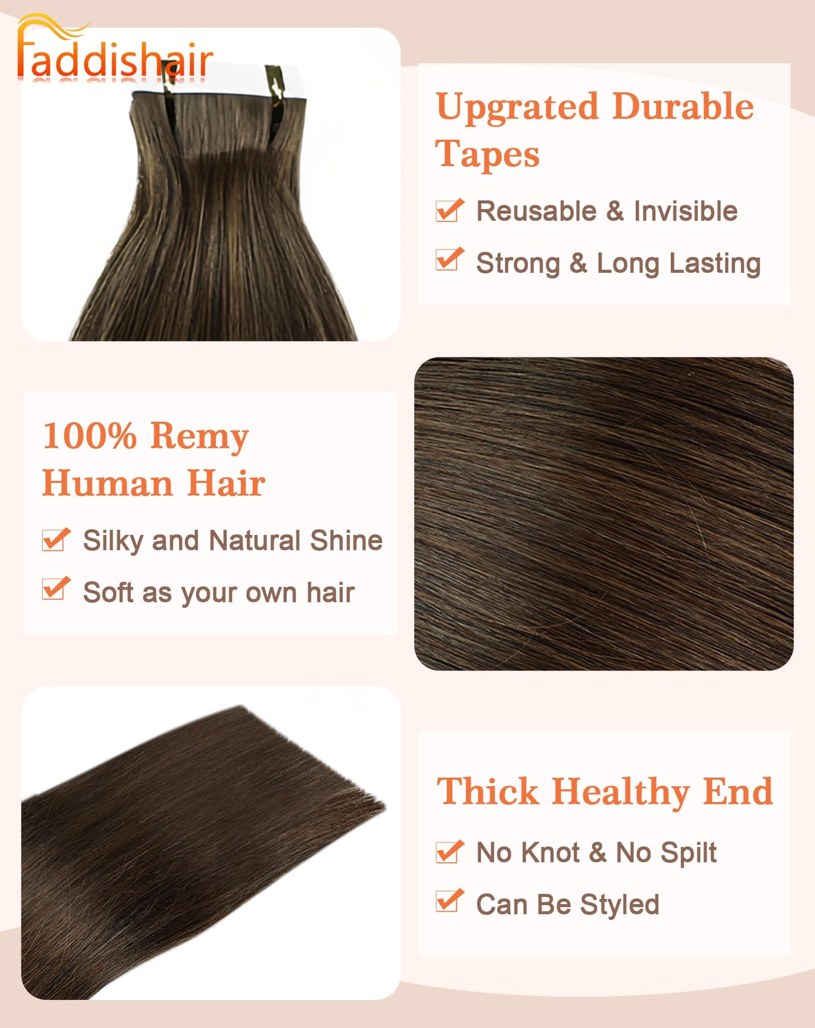 Real Human Hair Tape in Extensions 20pcs 50g 60cm Double Sided Tape for Skin Weft Hair Extensions Tape in Seamless Straight Salon Natural Hair Add Length Volume (24" Chocolate Brown#4) thumbnail 3