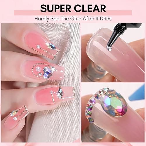 Makartt Nail Rhinestone Glue, Super Strong Gel Nail Glue for Rhinestones, 3D Art Design Charms and Gems, for Jewel Crystal Beads Gems Diamonds, UV/LED Need, Easy Use, 15ML thumbnail 6