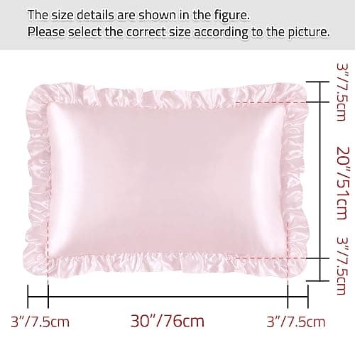 HommxJF Silky Satin Ruffled Pillow Cases for Hair and Skin,Blush Pink Silky Pillowcases Queen Set of 2 with Envelope Closure Princess Room Decoration thumbnail 3