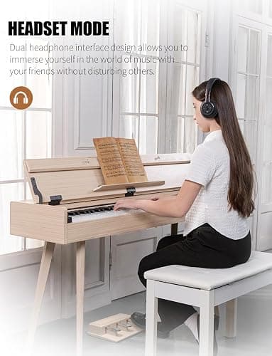 UISCOM 88 Key Weighted Home Digital Piano- Wooden Desk Electric Piano Transforms Between Desk and Vanity - Progressive Hammer-Action Keyboard, Perfect for Beginners with MIDI-Apricot thumbnail 3