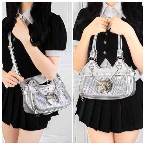 Uchyius Kawaii Ita Bag, PU Leather Shoulder Bag with Insert Anime Badge Display, Y2k Purse Pin Display Crossbody Bags thumbnail 2