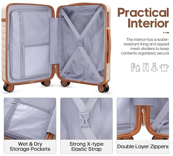 UKEIN Luggage Sets 3 Piece, Carry On Luggage 20In With Spinner Wheels,PC Hardside Suitcase Set with TSA Lock,Durable Carry On Suitcase With Travel Backpack for Men (Beige, 3 piece set (20inch)) thumbnail 3