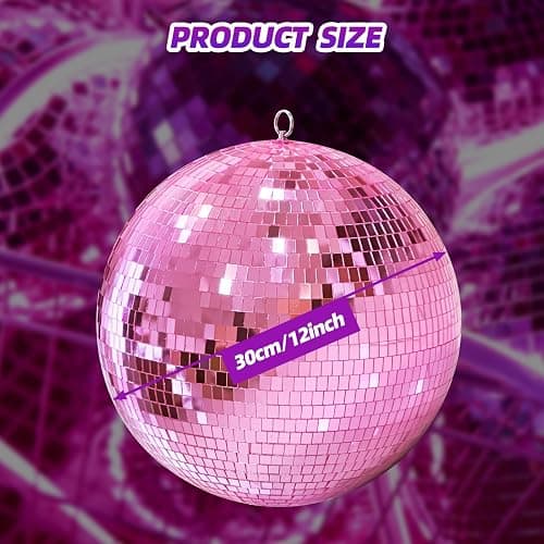 12" Mirror Disco Ball with Hanging Ring, 12 Inch Pink Disco Ball Decor with 20pcs Replacement Mirror for DJ Club, Party, Wedding, Home Decor, Live Stage for Easy Installation, Disco Ball Mirror Ball thumbnail 5