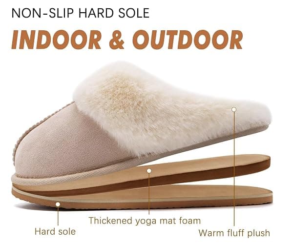 KuaiLu Womens Fluff Dual Memory Foam Slippers Ladies Cozy Arch Support Warm Scuff Slippers Slip on Comfy Winter House Shoes with Non-Slip Indoor Outdoor Hard Sole thumbnail 6